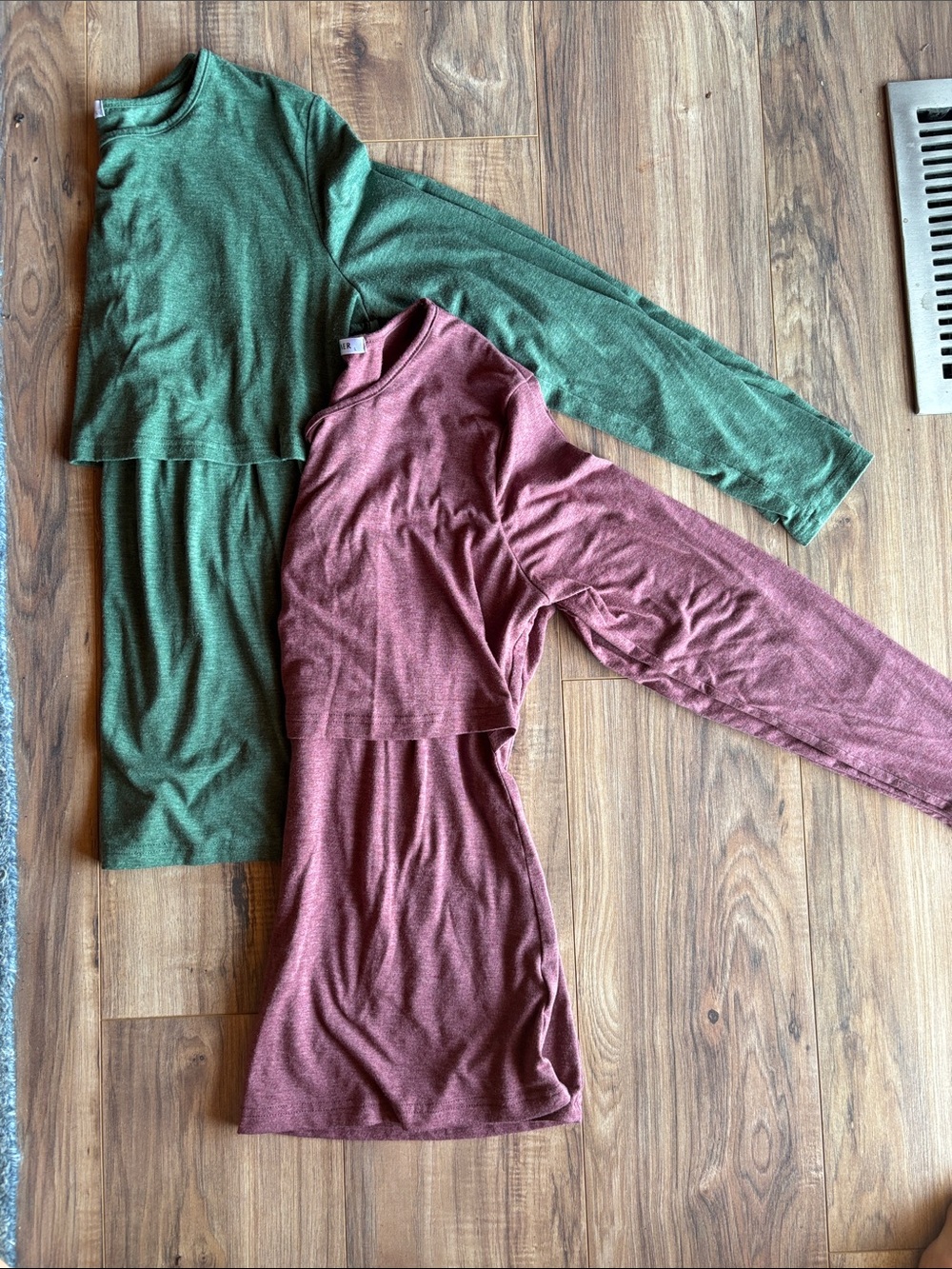 Long Sleeve Nursing Tops - Green and Mauve